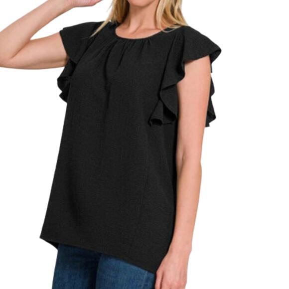 Banana Republic Flutter Sleeve Popover Blouse in Black NWT Size Small - Picture 1 of 2